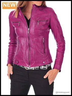Genuine Lambskin Leather Motorcycle Bomber Jacket Biker